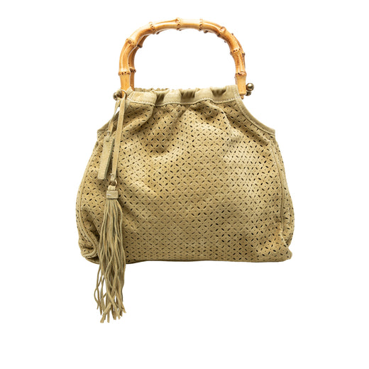 Laser Cut Suede Bamboo Top Handle Bag - Image 1