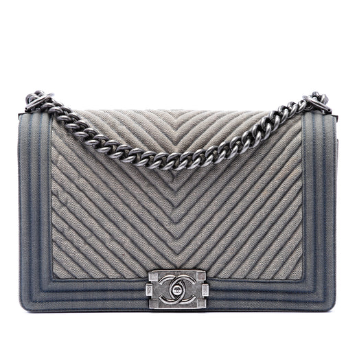 Old Medium Chevron Denim Boy Flap - Image 1