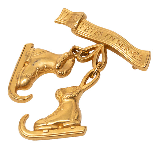 Gold Plated Skate Boots Brooch - Image 1