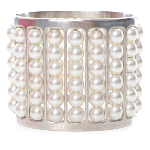 Silver Plated Wide Pearl Cuff Bracelet - Image 1