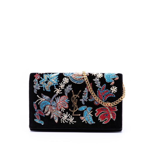 Medium Floral Beaded Velvet Monogram Kate Crossbody - Image 1