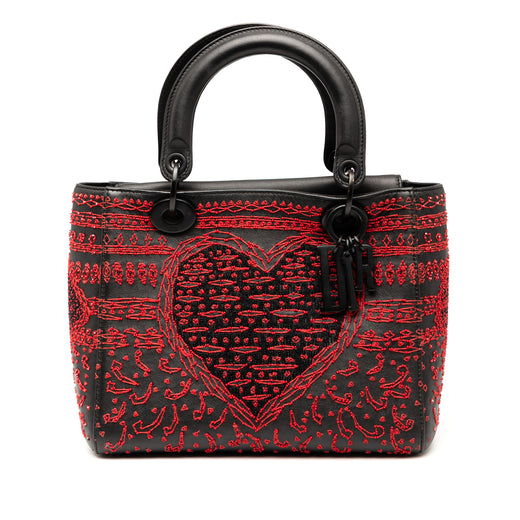 Medium Smooth Calfskin Embroidered Heart Playing Cards Lady Dior - Image 1