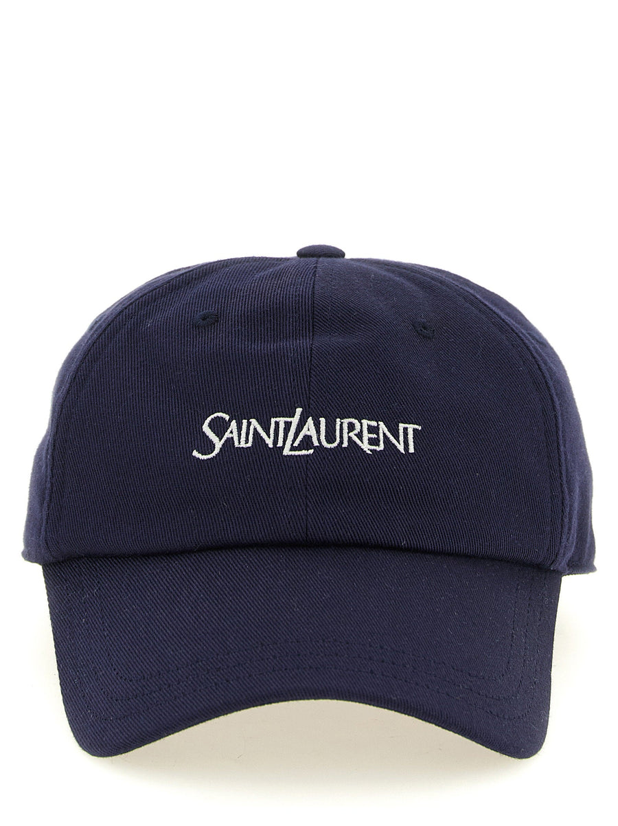 Saint Laurent Logo-Embroidered Cotton Baseball Cap — Navy Gabardine Caps