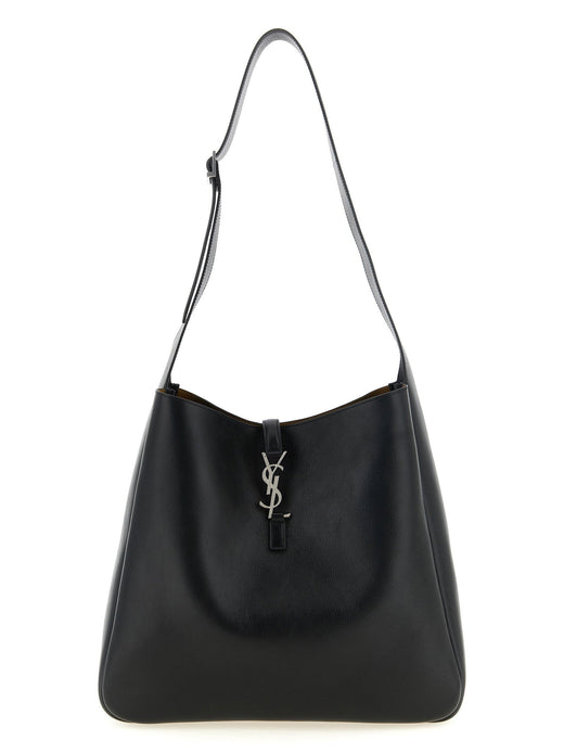 Saint Laurent Hammered Calf Leather Shoulder Bag — Black