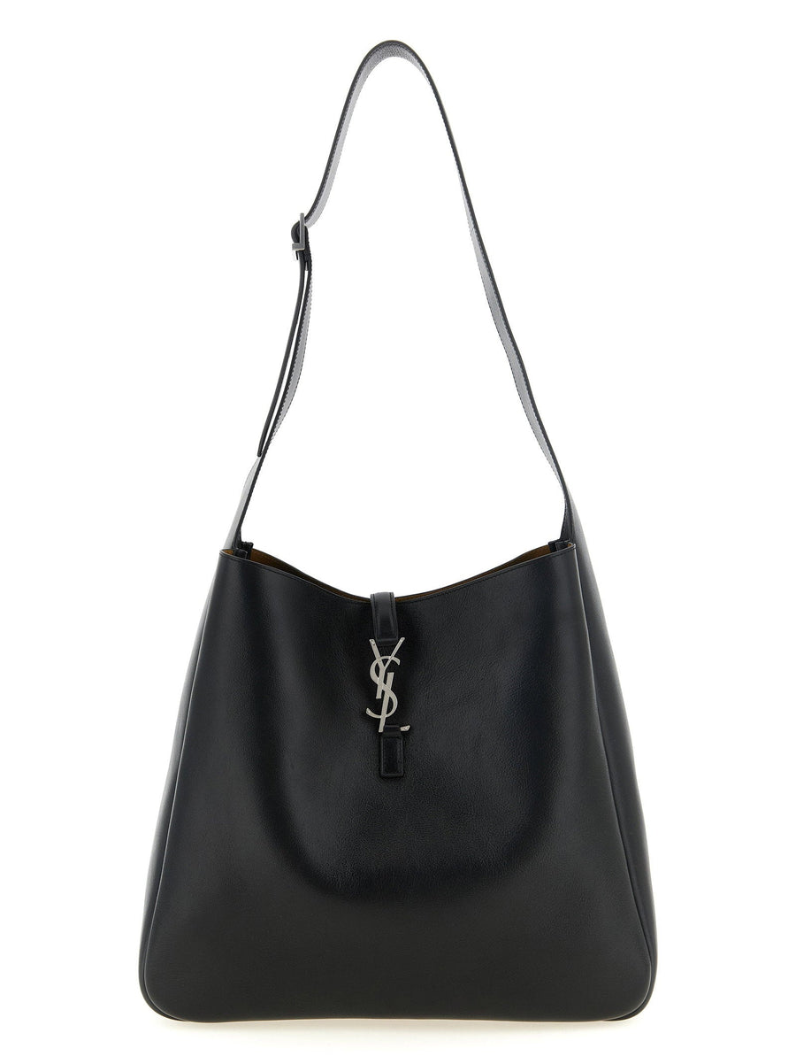 Saint Laurent Hammered Calf Leather Shoulder Bag — Black