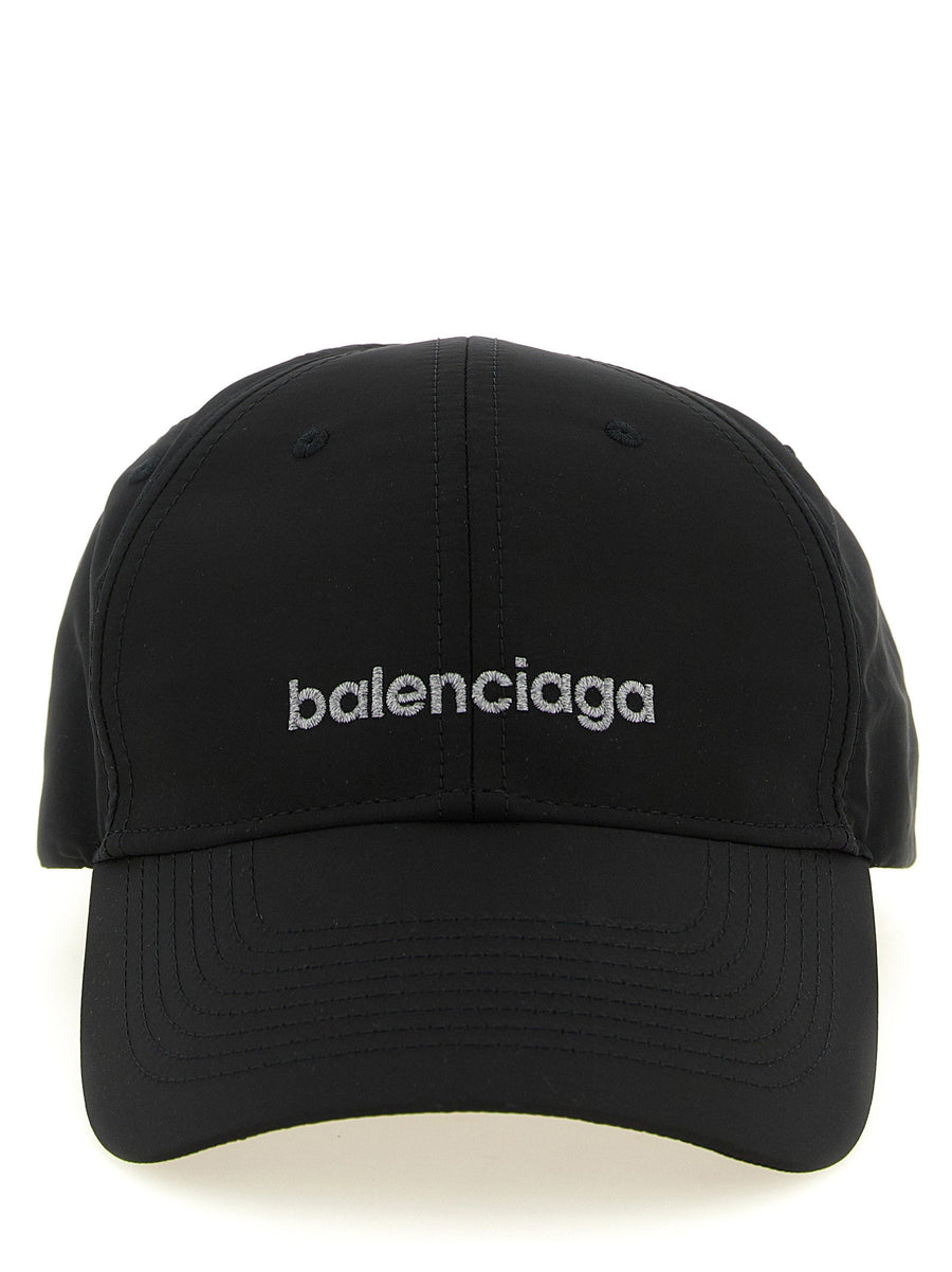Balenciaga Logo-Embroidered Techwear Baseball Cap — Black Caps