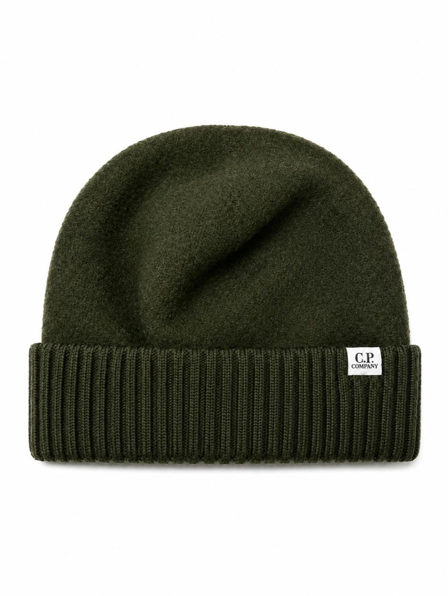 C.p. Company 21cmac280a110513a Virgin Wool Ribbed Beanie — Green Beanies