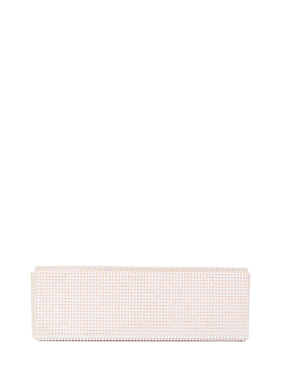 Amina Muaddi Amini Paloma Clutch — Gray Satin