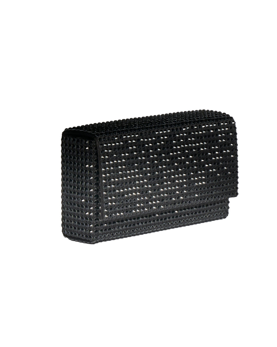 Amina Muaddi Crystal Embellished Clutch — Black Silk