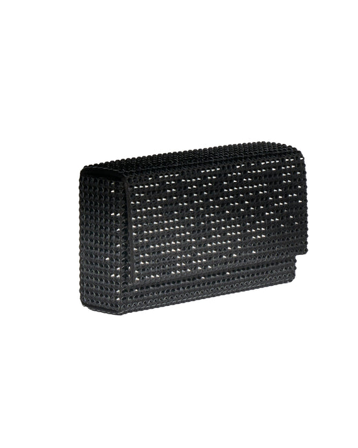 Amina Muaddi Crystal Embellished Clutch — Black Silk