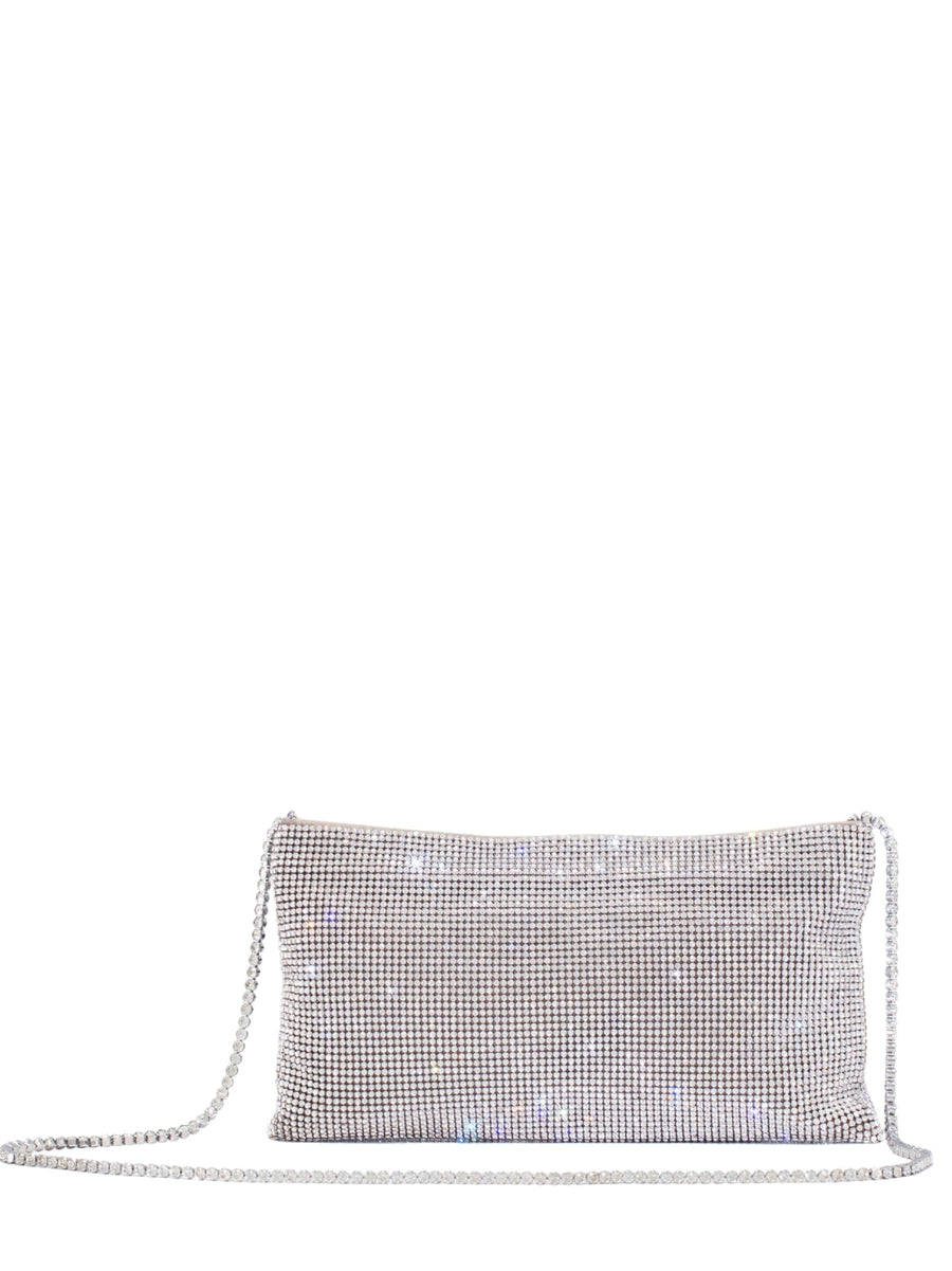 Benedetta Bruzziches Crystal-Embellished Brass Mesh Clutch — Silver