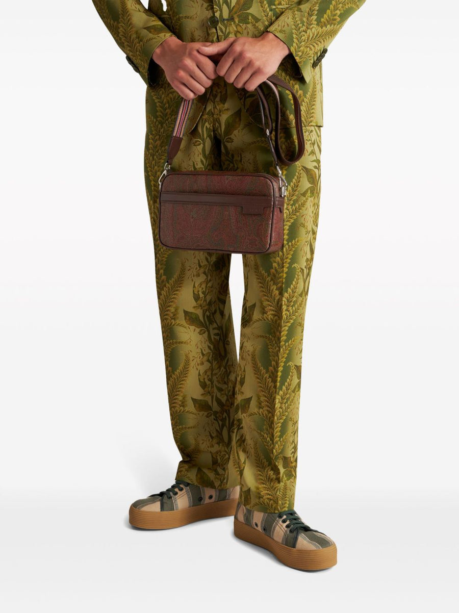 Etro Paisley Jacquard Cotton & Calfskin Shoulder Bag — Brown