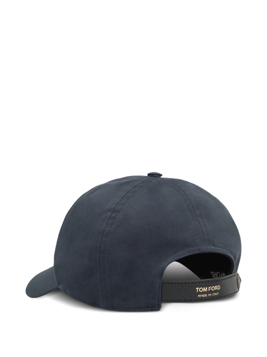Tom Ford Mh004tcn057g Cotton With Leather Strap Baseball Cap — Blue Caps