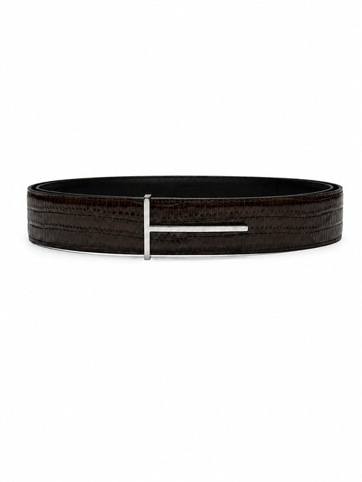 Tom Ford Reversible Calfskin With T-Buckle Belt — Brown