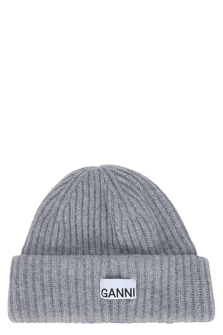 Ganni A4429 Ribbed Wool-Blend Beanie — Gray Beanies