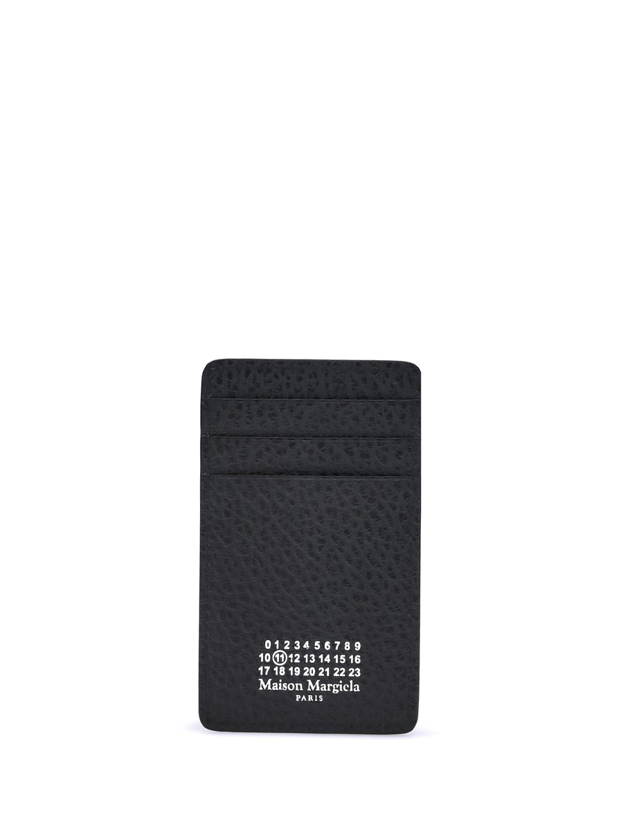 Maison Margiela Logo-Print Grained Leather Card Case — Black Calf Bos Taurus Cases