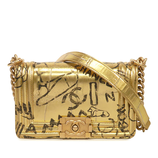 Small Croc Embossed Leather Graffiti Cocodile Boy Flap - Image 1