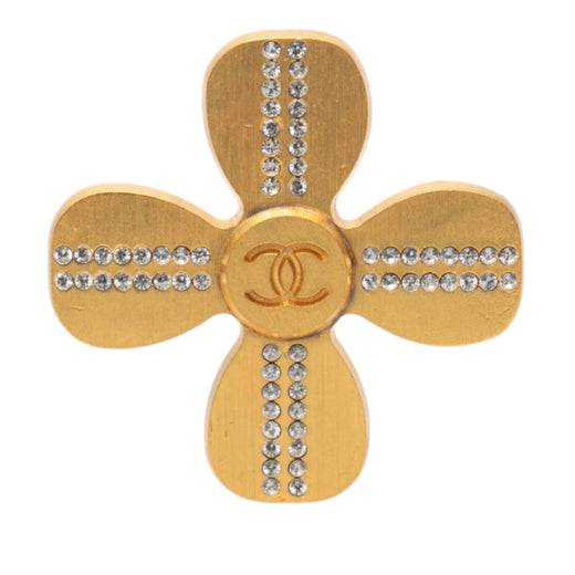 CC Gold Plated Rhinestones Clover Brooch - Image 1