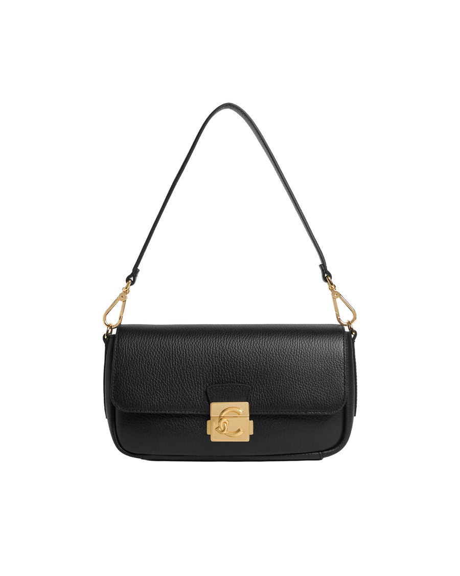 Coccinelle C-Me Lock Shoulder Bag — Black Bovine Leather