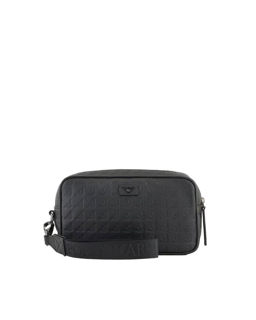 Emporio Armani Eagle Embossed Calf Leather Clutch — Black