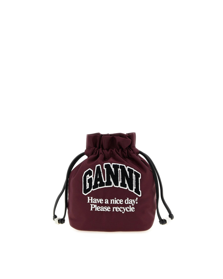 Ganni Recycled Polyamide Bucket Bag — Wine
