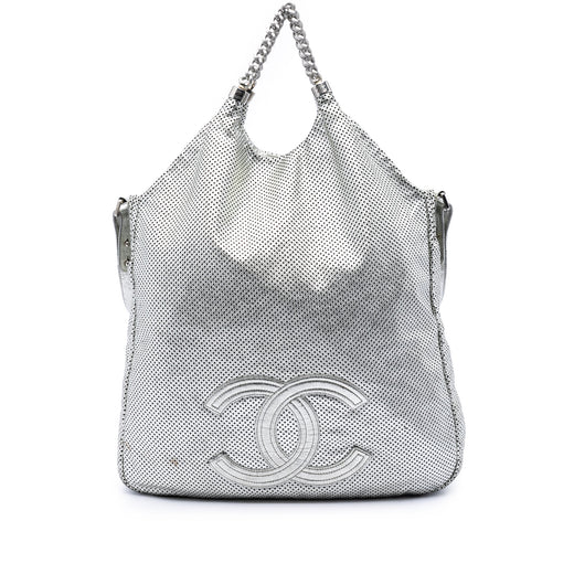 Large Metallic Glazed Calfskin Perforated Rodeo Drive Satchel - Image 1