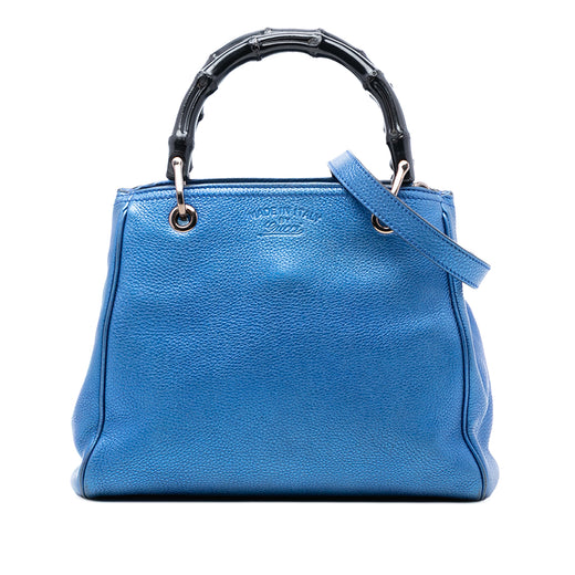 Small Metallic Calfskin Bamboo Shopper Satchel - Image 1
