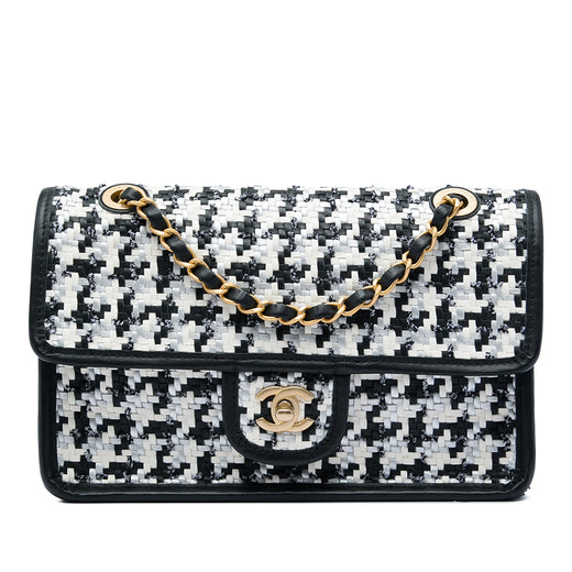 CC Woven Lambskin and Viscose Houndstooth Single Flap - Image 1