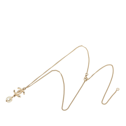 CC Gold Plated Strass Faux Pearl Drop Pendant Necklace - Image 1