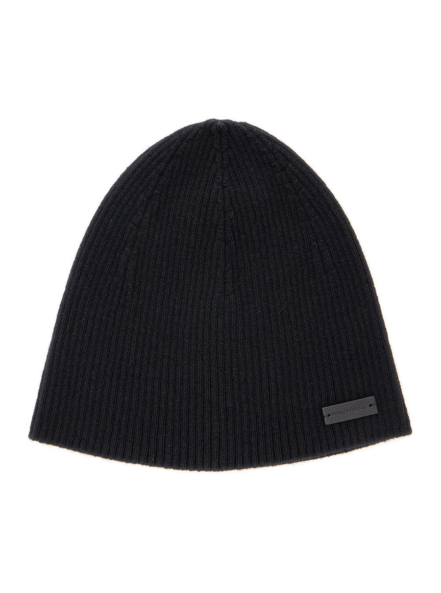 Saint Laurent 804033 Cashmere Ribbed Knit Beanie — Black Beanies