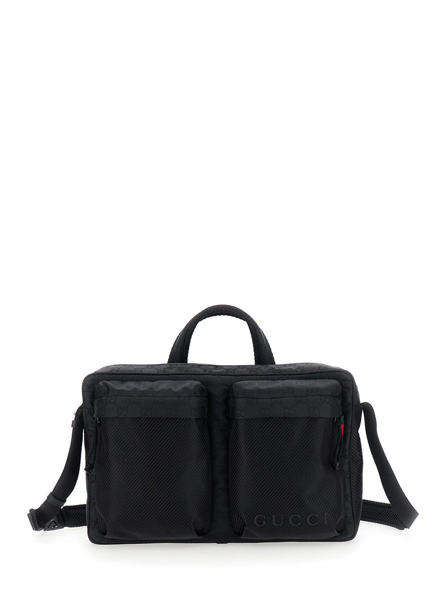 Gucci Gg-Motif Tech Fabric Shoulder Bag — Black Polyamide