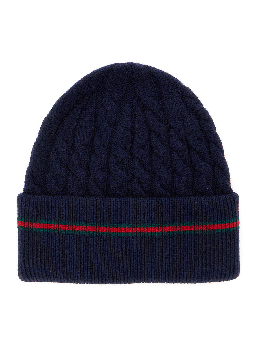 Gucci 8289124k206 Cable-Knit Wool Beanie — Navy Beanies