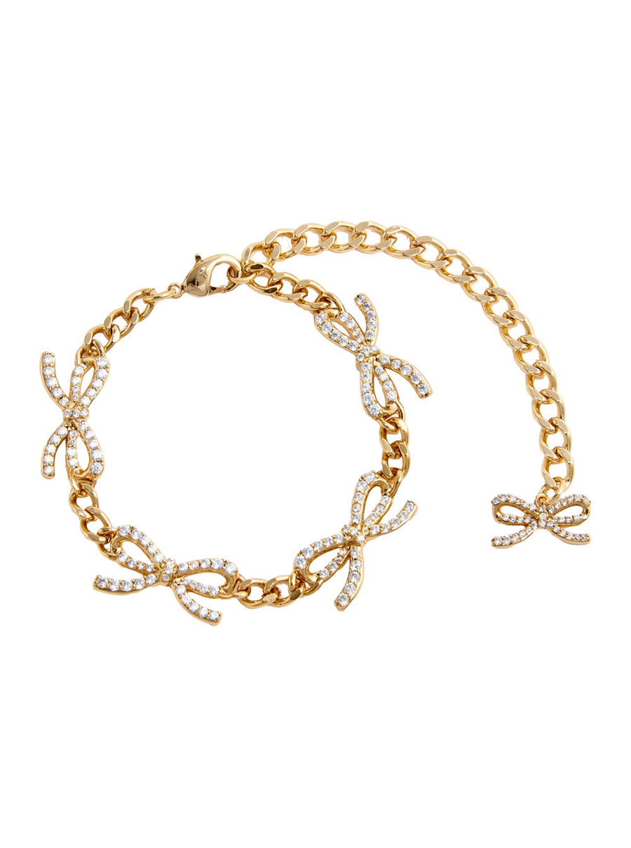 Self-Portrait Bow And Crystal-Embellished Bracelet — Gold Copper Bracelets