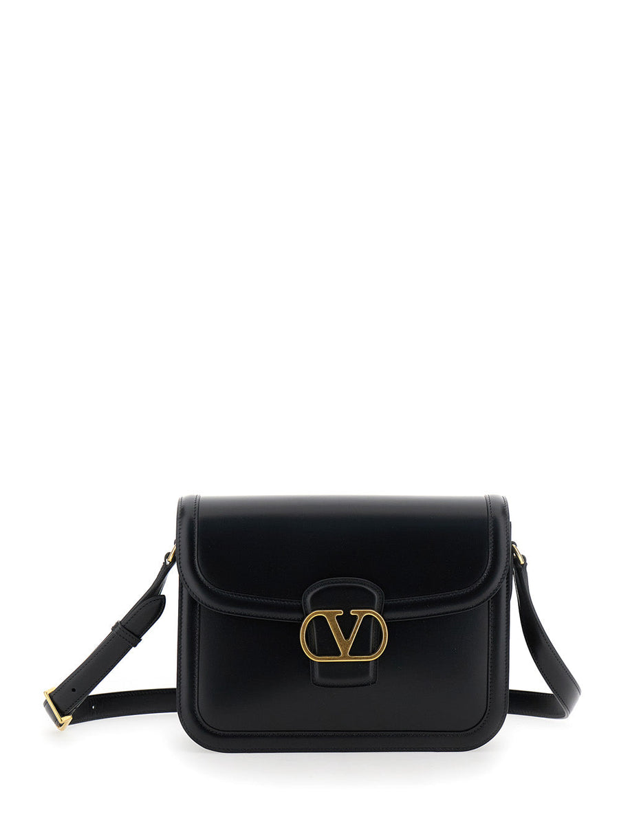 Valentino Garavani Vlogo Shoulder Bag — Black Calf Leather