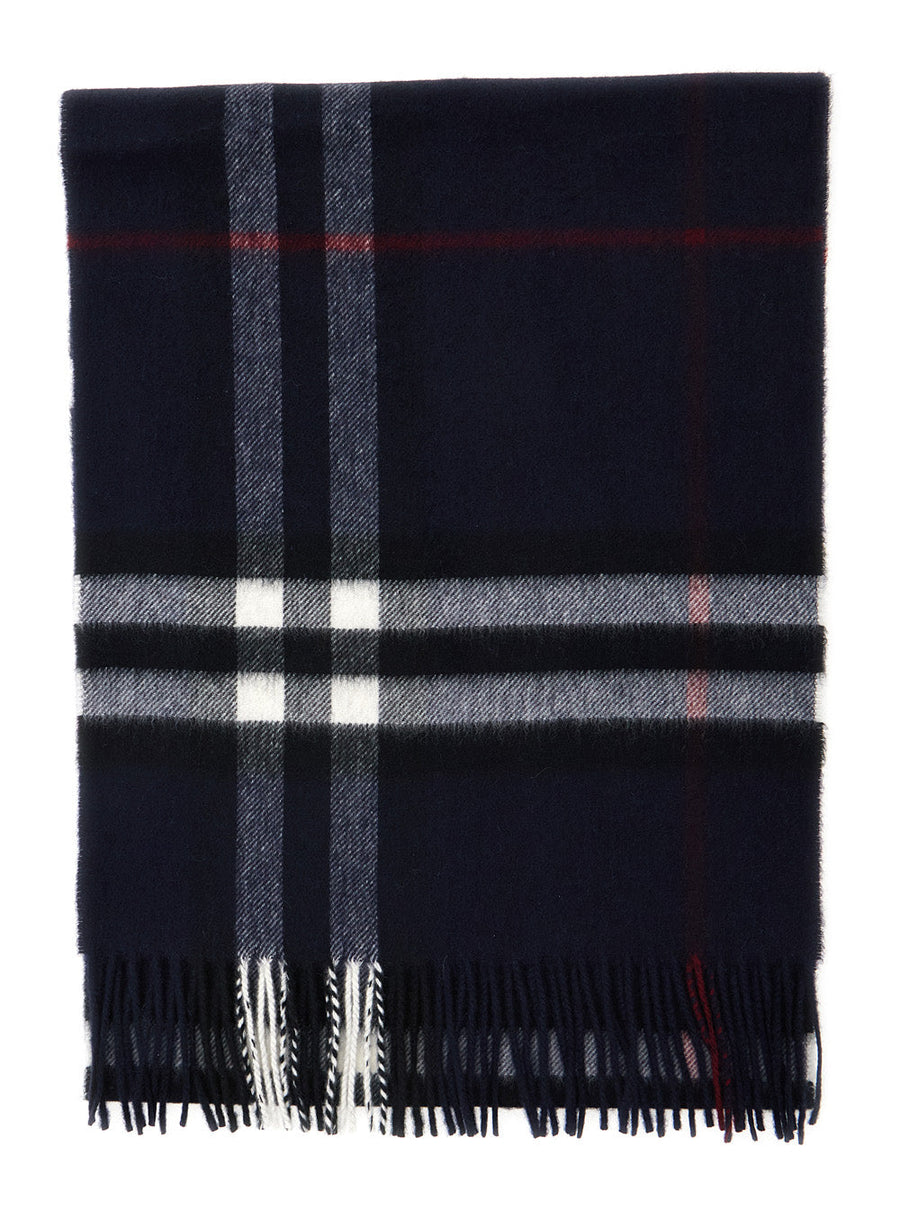Burberry Check Cashmere Scarf — Navy Scarfs
