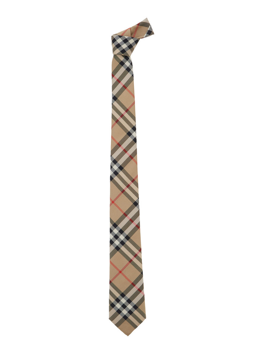 Burberry Check Silk Necktie — Beige Neckties