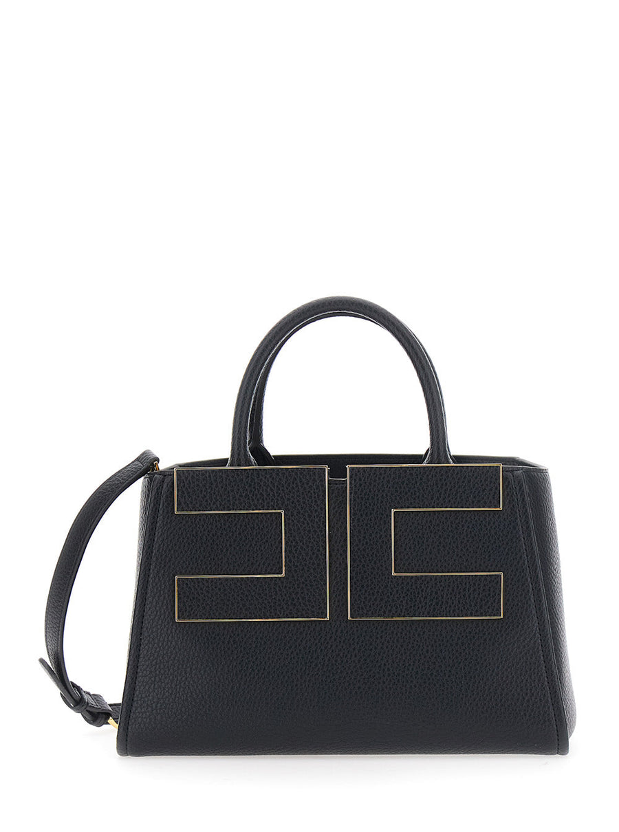 Elisabetta Franchi Gold-Trimmed Eco Leather Top Handle Bag — Black