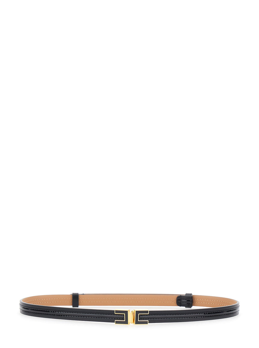 Elisabetta Franchi Logo-Buckle Eco Leather Belt — Black