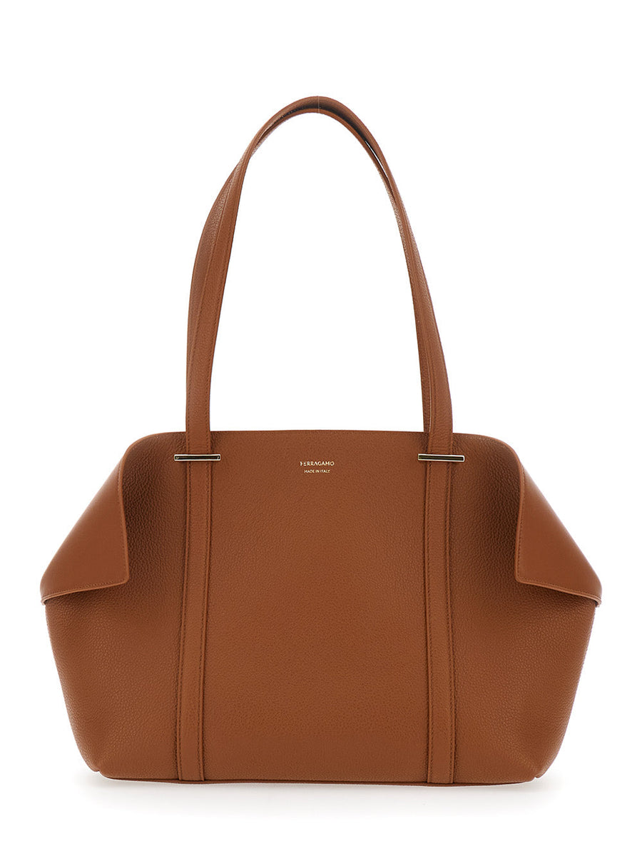 Ferragamo Folded Side Tote Bag — Brown Calf Leather