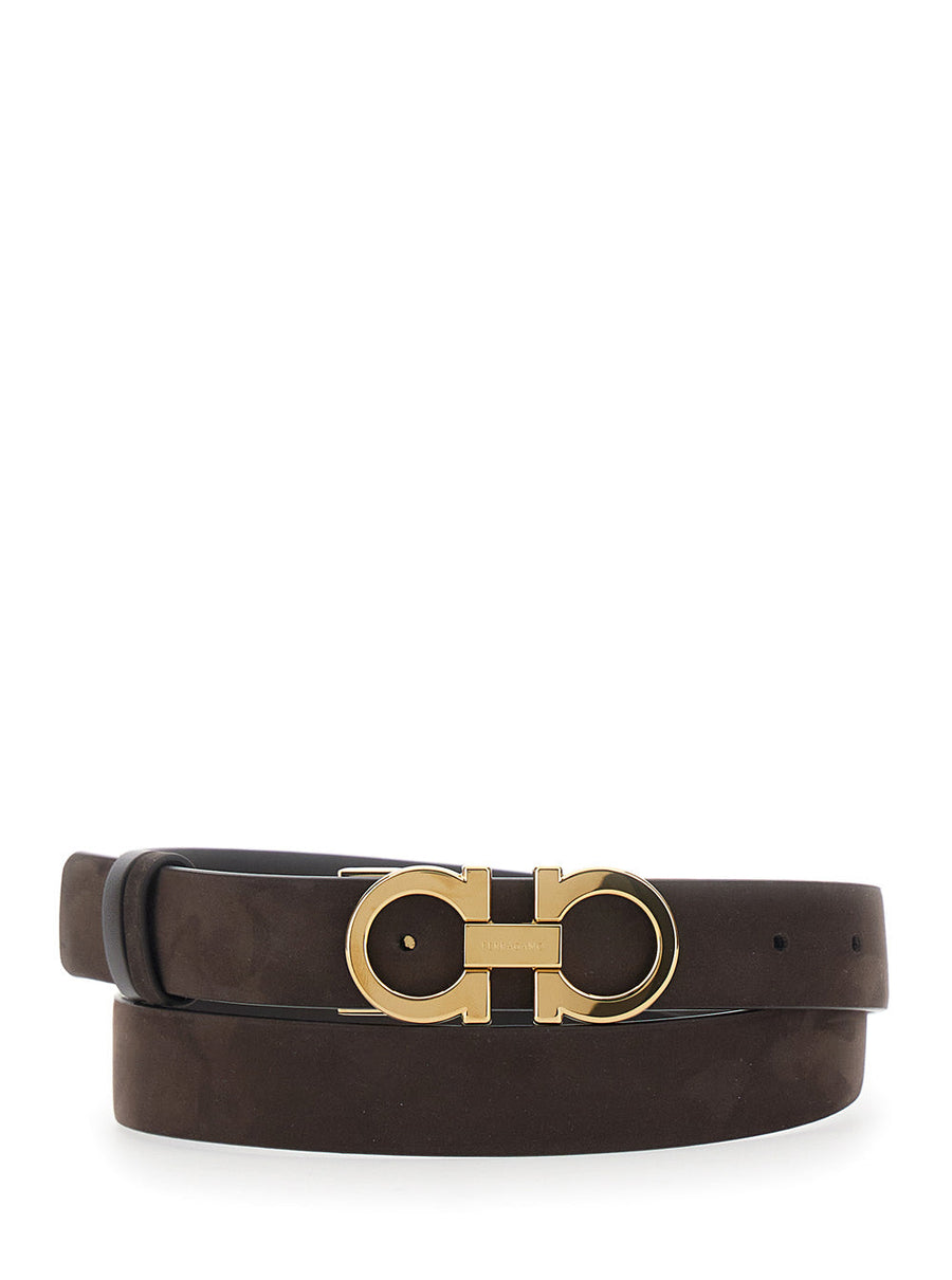 Ferragamo Gancini Buckle Belt — Brown Calf Leather