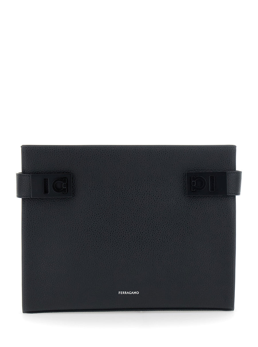 Ferragamo Hug Clutch — Black Calf Leather
