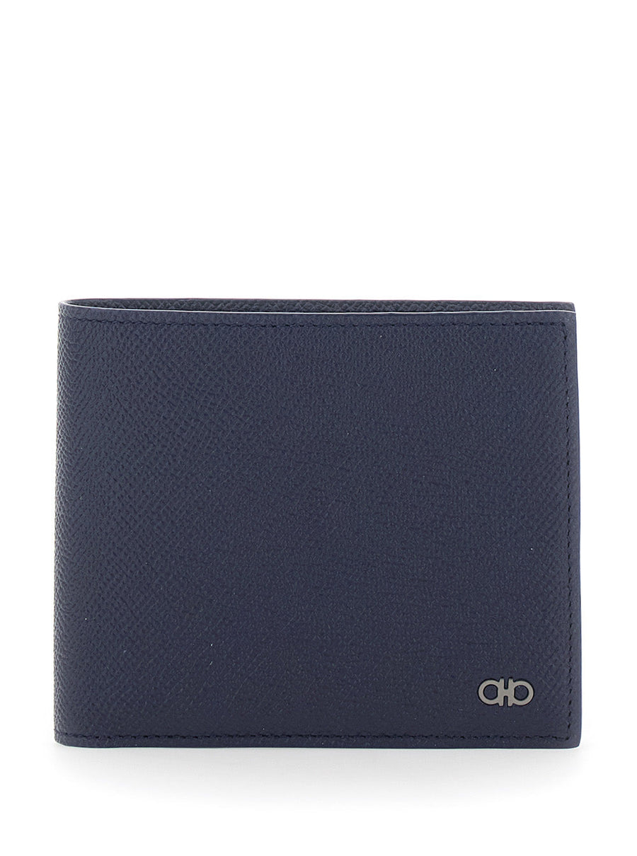 Ferragamo Micro Gancini Wallet — Blue Calf Leather