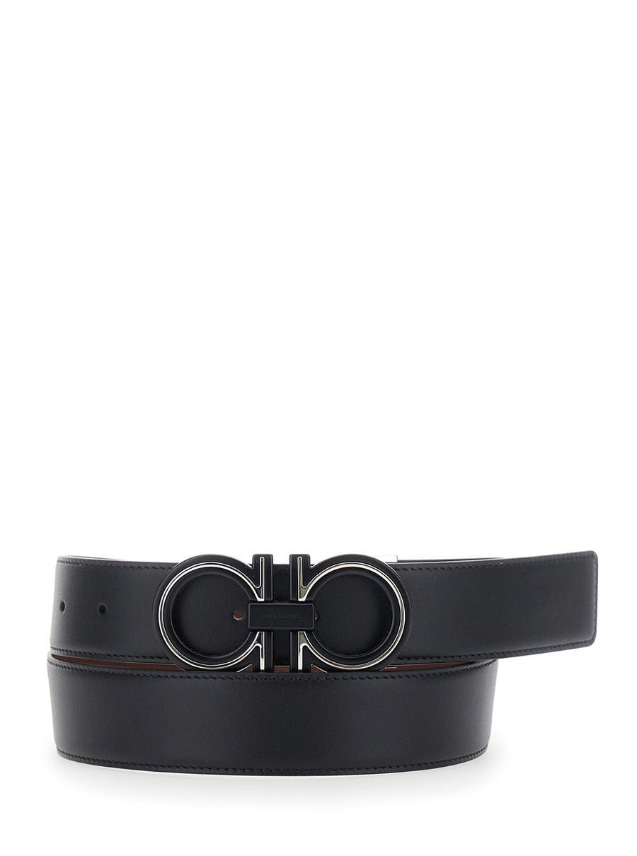Ferragamo Reversible Leather Belt — Black Calf