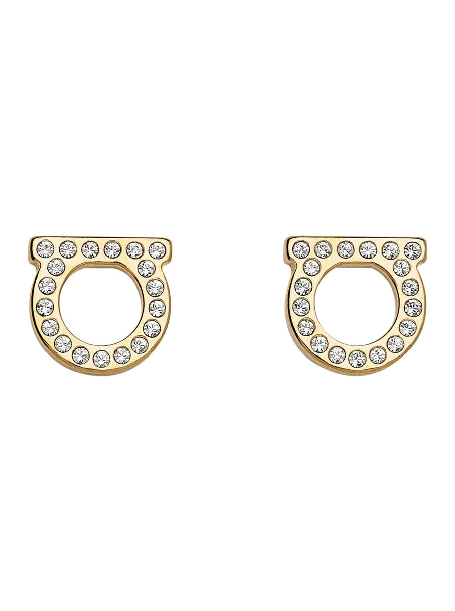 Ferragamo Crystal-Embellished Earrings — Gold Brass