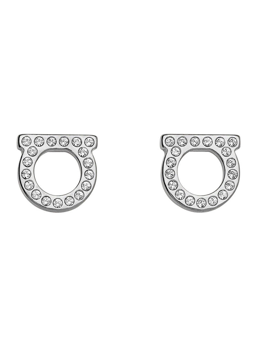 Ferragamo Rhinestone-Embellished Earrings — Silver Brass
