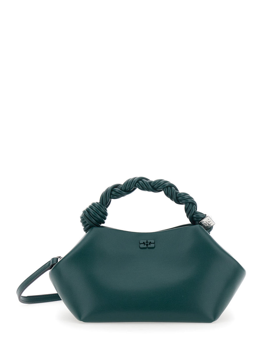 Ganni Twisted Leather Handle Shoulder Bag — Green