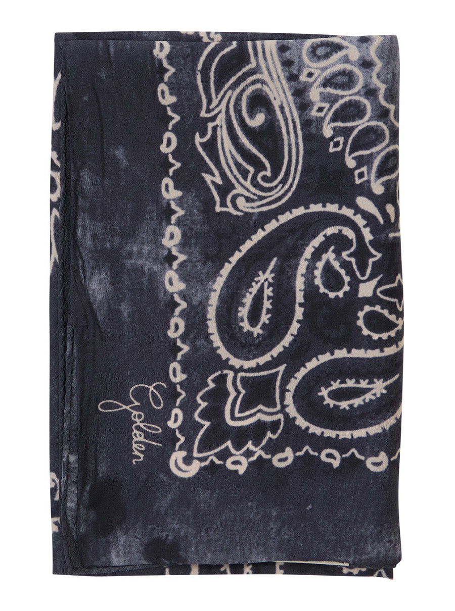 Golden Goose Paisley-Printed Silk Scarf — Navy Scarfs