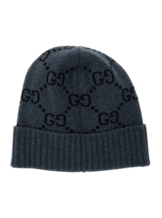 Gucci 811392 Gg Jacquard Cashmere Beanie — Gray Beanies