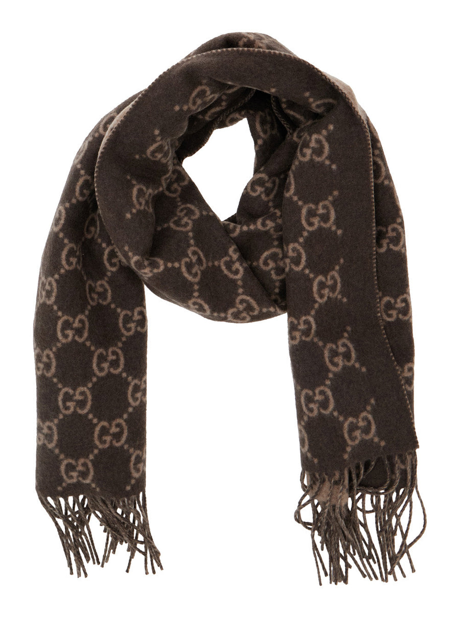 Gucci Gg Monogram Cashmere Scarf — Brown Scarfs