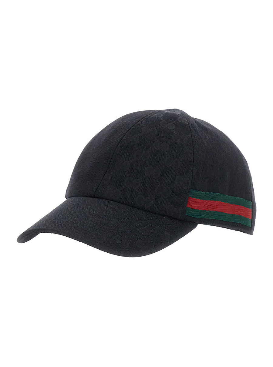 Gucci 872632 Gg Canvas Web-Trimmed Baseball Cap — Black Caps